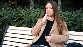 Russian Girl Spends Her Lunch Break Smoking 3 Cigs in a Row