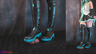 Miku Bootjob in Black and Blue High Boots - Cock Balls Crush Trample, Shoejob, Bootjob, CBT, Ballbusting, Trampling, Stomping