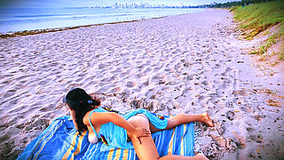 Hairy MILF Gets Fingered by Stranger on Public Beach - Big Natural Tits & Perfect Ass