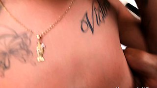 Big tit brunette sucks a big cock blowjob POV