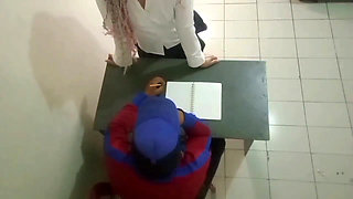 Creepy and Real of a Girl Schoolgirl Assing with Her Math Tutor in the Middle of the Class Classroom
