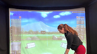Trying to Golf in a Simulator with My Lush in! Trying Not to Cum While I Swing!
