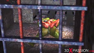 she gets fucked by a big green monster - Anal