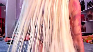 Big Boobed Blonde Masturbates With A Dildo In The Bathroom