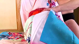 Kimono Bound Kanako is Greeted By a Horny Man