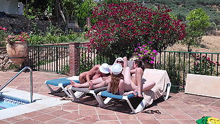Mature Swingers Holiday Pool Side Reverse Gangbang