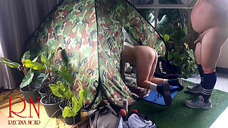 Sex in Camp. a Stranger Fucks a Nudist Lady in Her Pussy in a Camping in Nature. Blowjob Cam 1