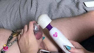 Chastity Cage Milked to Cum in Condom