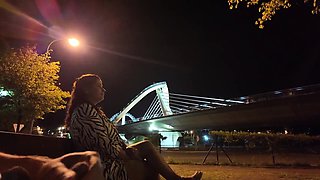 An exhibitionist came to a superslut at the spot. She doesn't know what to do with him.