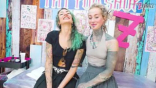 He Fucks Both Their Tight Asses After Tattooing Them & Cums on Fresh Ink