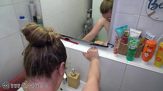 Family Quickie in the Bathroom, Stepbrother Also Wants to Fuck Her and Cum All Over Her Tits.