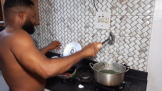 Fifty Fucks Ladygold in the Kitchen with His Long Big Black Cock BBC While Krissyjoh Is Busy Cooking - Part 2