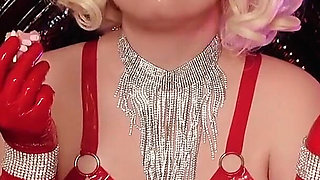 Sexy Hot Blonde MILF Eating Donuts - Food Fetish in Latex Rubber Opera Long Gloves