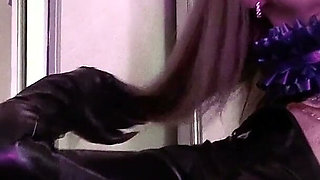 Femdom Facestting Eva Latex Fetish Mistress Footjob BDSM Pvc Slave High Heels Boots