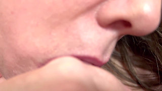 Homemade wife sucks cock with cum in mouth and spits cum on her tits from my POV