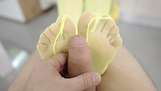 Sexy Blonde MILF in Full Body Nylon Fucks Me with Her Hot Feet!