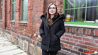 German Scout - German Small Glasses Student Tiny Emily Pick up and Talk to Casting Fuck