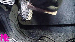 Revving and Driving in Black Leather Flats on Barefeet