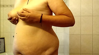 Oiling my small perky pear tits