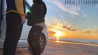 sunset sex at the beach in yoga leggings