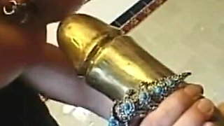 Humiliating wax play, dildo penetrated in huge piercing pussy pissing party