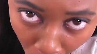 Ebon teen Miya Lushes POV blowjob and cum swallow