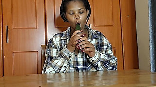 She Uses Big Cucumber to Squirt in Toilet