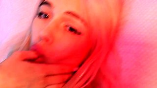 Close up with teen blonde sex doll rubbing her cunt