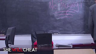 She will cheat - hot Quinn Wilde gets bent over the desk by her educator and frosted in his explosion