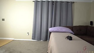 Small-breasted hotwife performs a striptease for her well-endowed black bull
