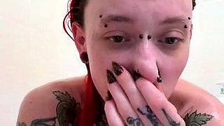 Amateur redhead masturbates then gives a blowjob