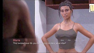 Risque visual novel game featuring a petite brunette with big tits