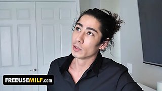 Freeuse cougar - asian stepmom splashes on stepson's boner while her milf friends are waiting for a turn