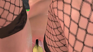 Animated 3D Cartoon Porn - Beautiful Girl Masturbating with Banana & Anal Plug on Bed Multiple Orgasms