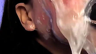 A Demon Dressed in Latex, Latex Gloves, a Latex Suit, and Black Lips, Sensually Sucks Your Cock and Spits Saliva and Semen on Me