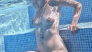 Nude Pool Tease and Masturbation While He Watches