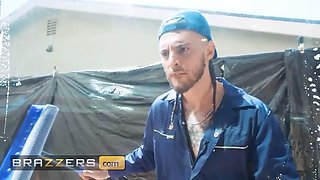 Brazzers - naughty kayley gunner plays both sides and concludes up spit-roasted by two fucking men