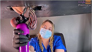Nurse Milks Chastity Slaves Big Cum Load With Vibe Wand