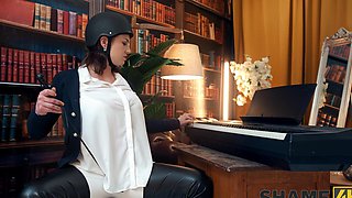 Stracy Stone dominates Axel Angelise with her big tits and huge dick in HD librarian fantasy