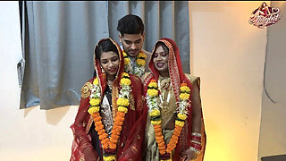 Desi Bride Aksha Wedding Night Threesome with Aman - Indian Saree Sex in Hindi