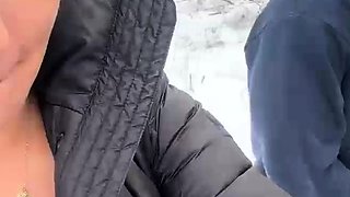 Hot slut suck cock in the snow and anal ride it in the car l