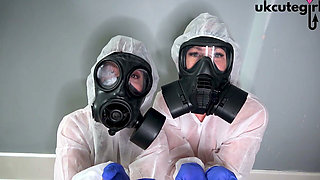 Gas Mask Nurses Give Hands-on Latex Glove Medical Treatment