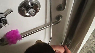 POV Public Shower Blowjob Behind the Scenes with Hot Wife
