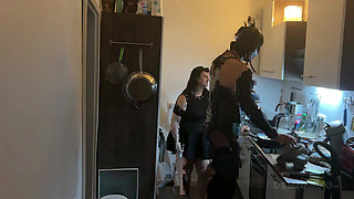 Dominant MILF Stretches Latex Sub's Ass Wide in Kitchen