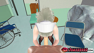 Hot Japanese Nurse in 3D Animation - Helping Her Patient with a Handjob, Sloppy Blowjob on a Big Dick, and Footjob Fetish