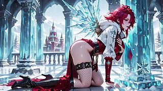 Red-haired Sorceress makes a stunning entrance in the Crystal Hall, robe slightly open and staff tapping seductively.