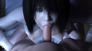Horny ghost girl deepthroats a cock and swallows cum
