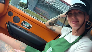 Horny Tattooed Barista Eats Teddy Tarantino's Cock in the Car on Her Break