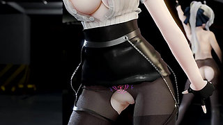 [mmd] Haku-thumb up Ol Uniform, Pencil Skirt, Crotch-cut Black Stockings, Erotic Marks