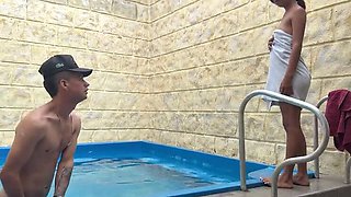 Step Sister Angela Fox Catches Me Fucking Pool Pipe - Hard Anal Creampie For Her Big Tits & Ass